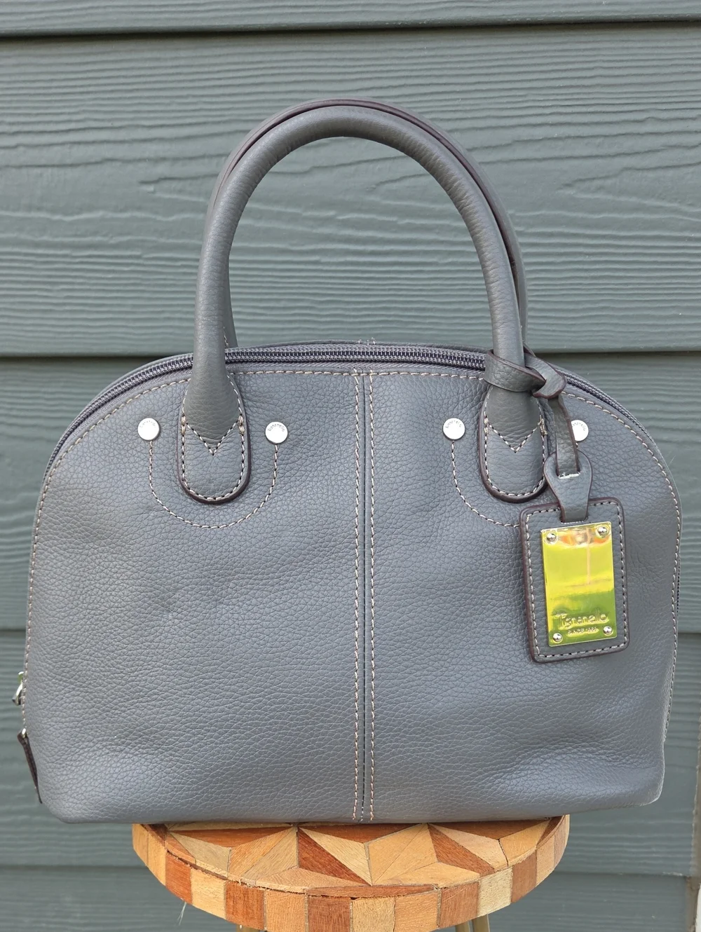 Tignanello Leather Gray Pebbled  Dome Satchel